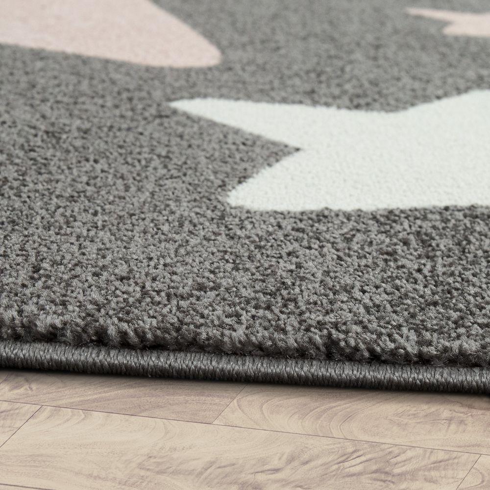 Nursery Rug for Kids in Grey with Pink White Pastel Stars - RugYourHome