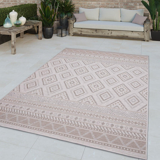 Outdoor Rug for Patio or Balcony Modern flatweave Boho Trellis in Cream Beige - RugYourHome