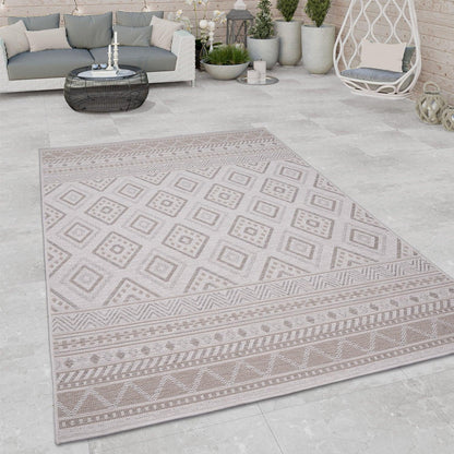 Outdoor Rug for Patio or Balcony Modern flatweave Boho Trellis in Cream Beige - RugYourHome