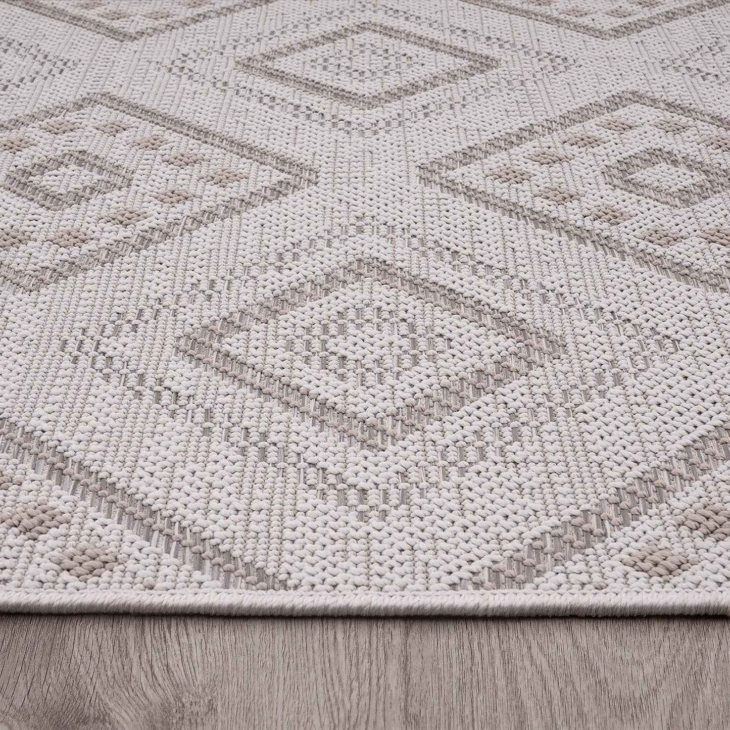 Outdoor Rug for Patio or Balcony Modern flatweave Boho Trellis in Cream Beige - RugYourHome