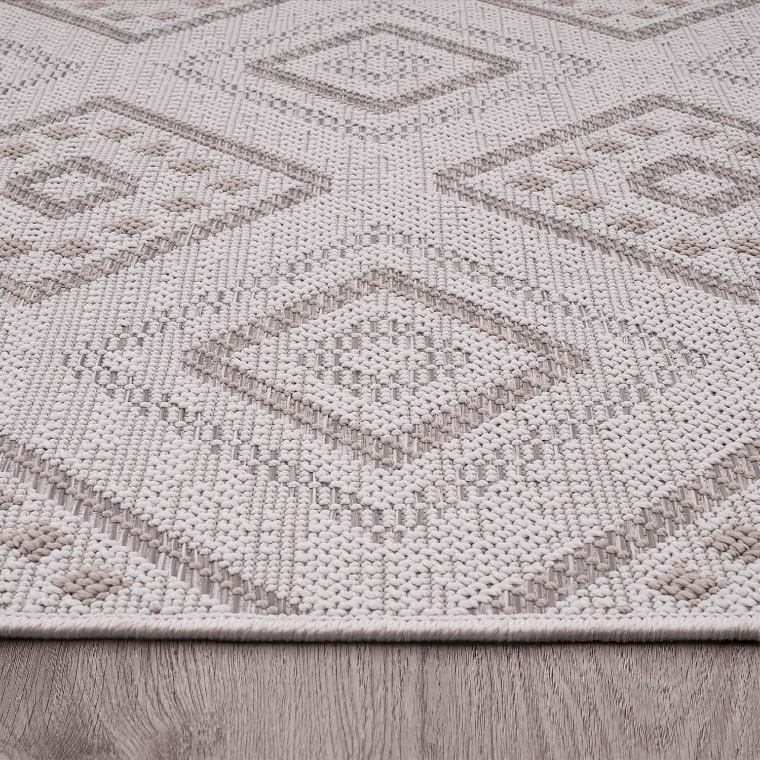 Outdoor Rug for Patio or Balcony Modern flatweave Boho Trellis in Cream Beige - RugYourHome