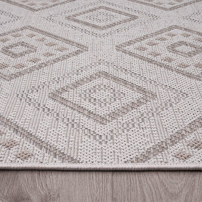Outdoor Rug for Patio or Balcony Modern flatweave Boho Trellis in Cream Beige - RugYourHome
