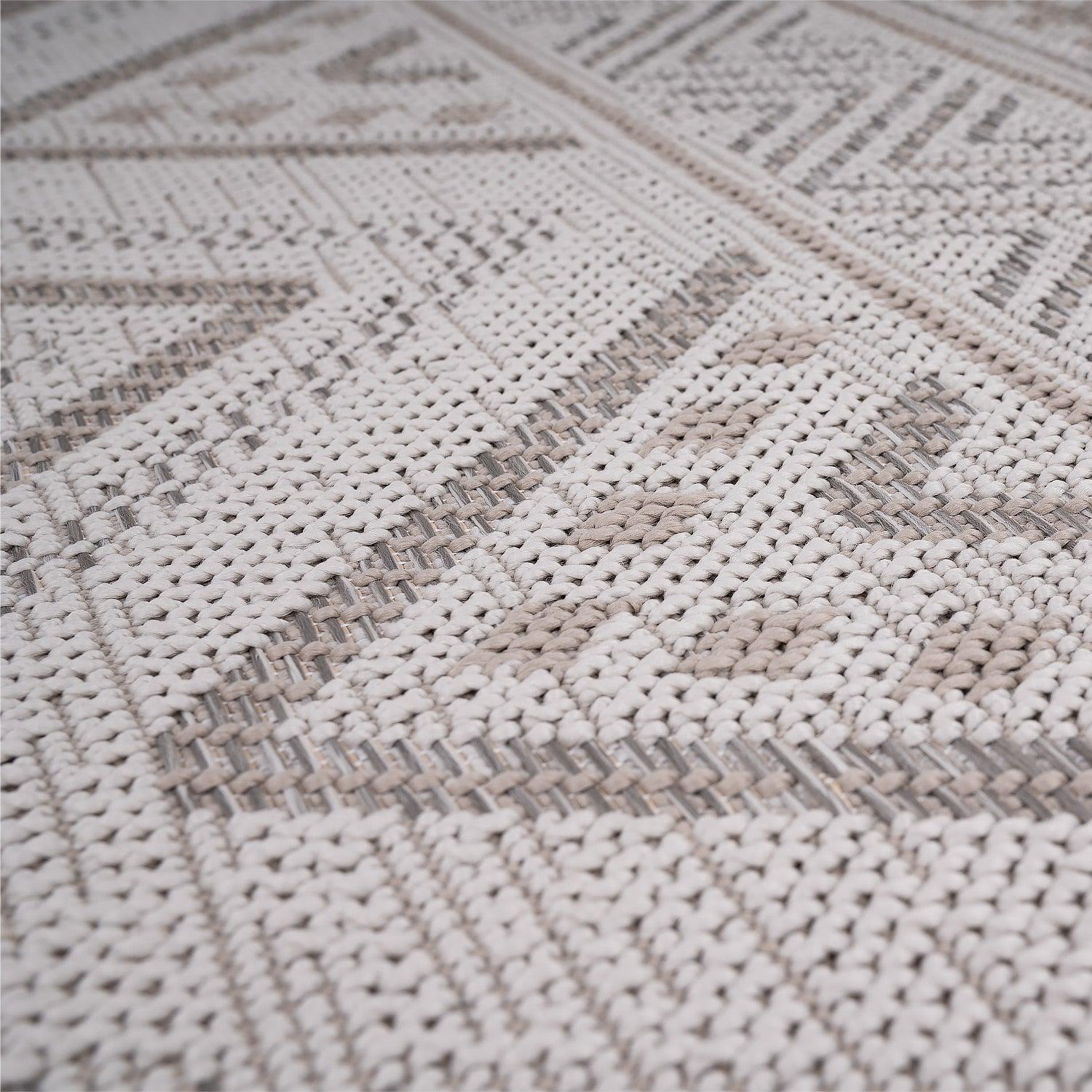 Outdoor Rug for Patio or Balcony Modern flatweave Boho Trellis in Cream Beige - RugYourHome
