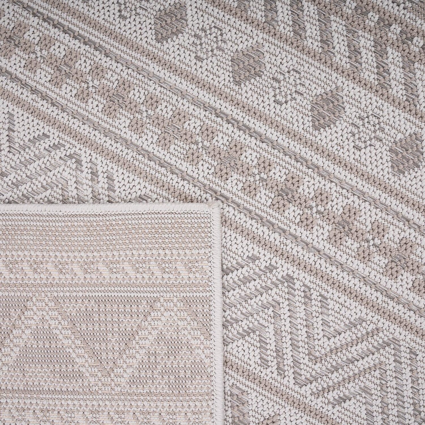 Outdoor Rug for Patio or Balcony Modern flatweave Boho Trellis in Cream Beige - RugYourHome