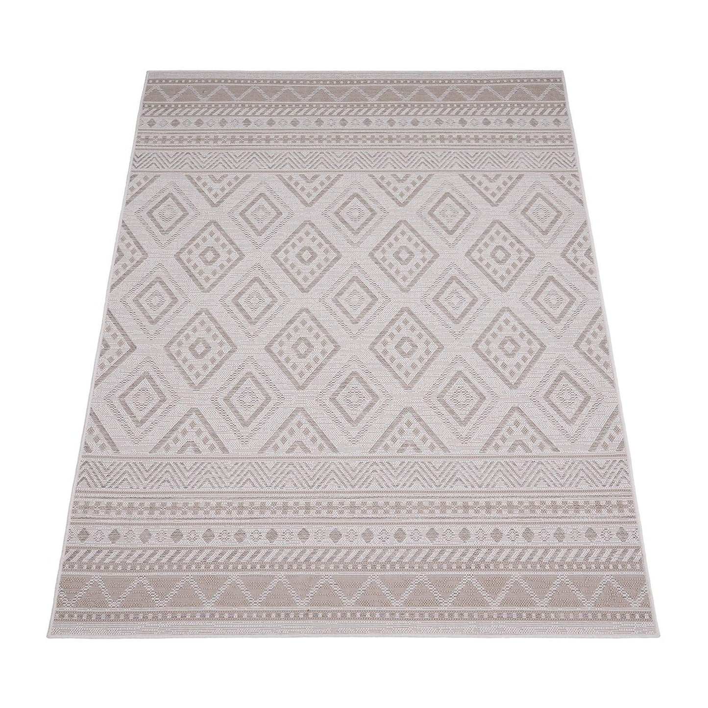 Outdoor Rug for Patio or Balcony Modern flatweave Boho Trellis in Cream Beige - RugYourHome