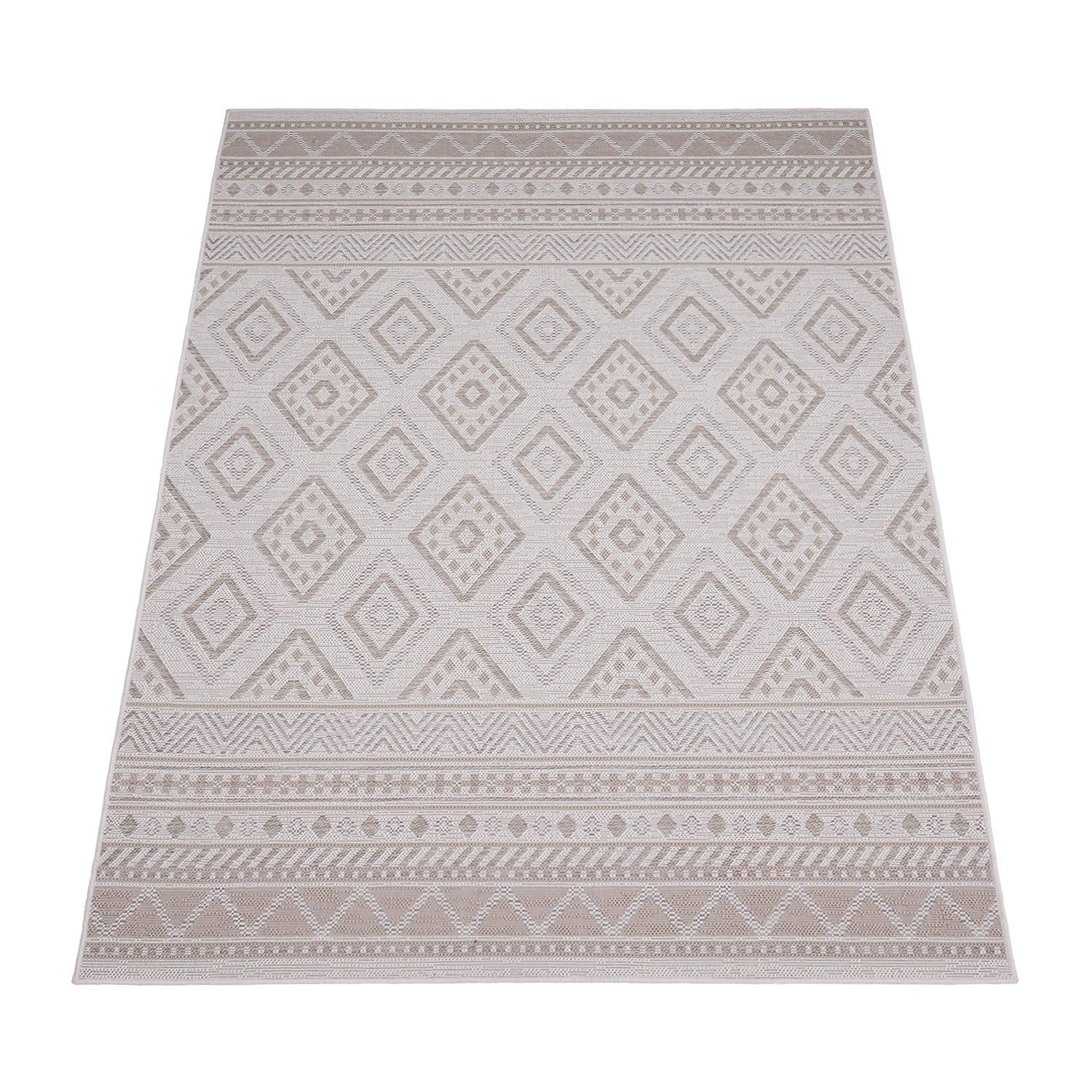 Outdoor Rug for Patio or Balcony Modern flatweave Boho Trellis in Cream Beige - RugYourHome