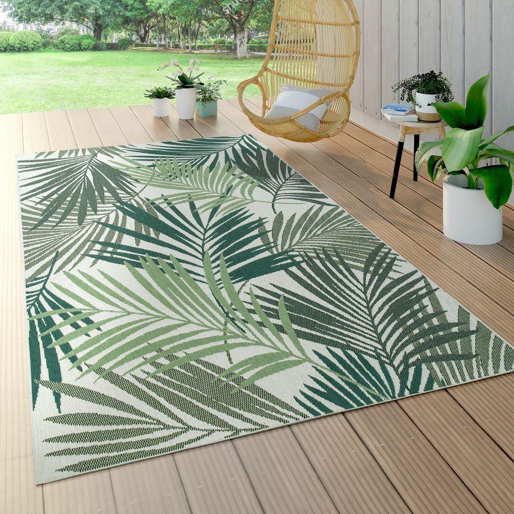 Outdoor Rug Ostende Palm Leaf Pattern - Green White - RugYourHome