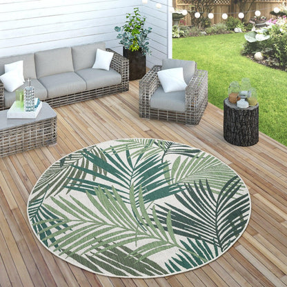 Outdoor Rug Ostende Palm Leaf Pattern - Green White - RugYourHome
