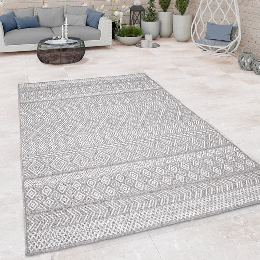 Outdoor Rug Vermont Stain-Resistant with Boho Pattern in Grey