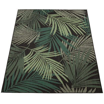 Outdoor Rug Ostende Tropical Palm Leaves - Black Green