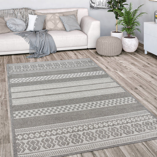 Outdoor Rug Vermont Modern Boho Ornaments in White Grey