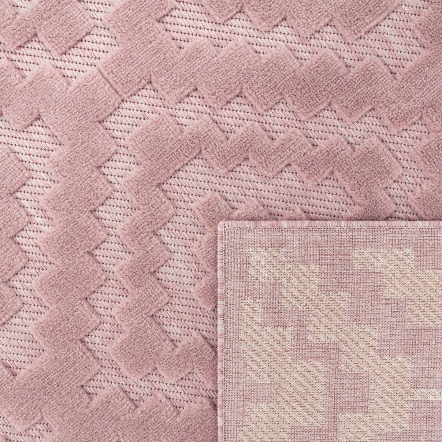 Indoor Outdoor Rug Livorno Trellis High-Low Pattern In Pink