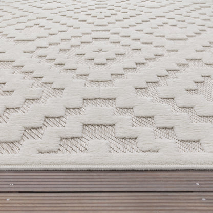 Indoor Outdoor Rug Livorno Trellis High-Low Pattern In Cream