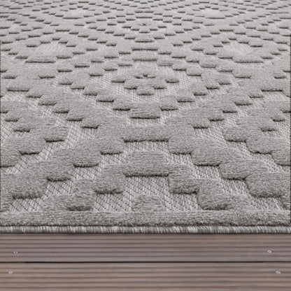 Indoor Outdoor Rug Livorno Trellis High-Low Pattern In Grey