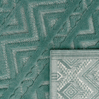 Indoor Outdoor Rug Livorno Boho High-Low Pattern In Turquoise