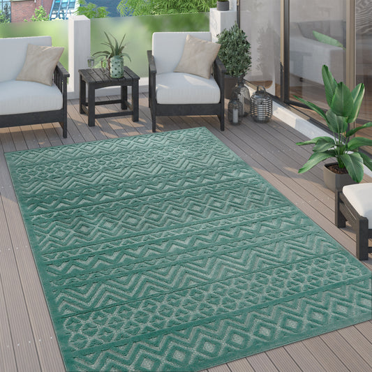 Indoor Outdoor Rug Livorno Boho High-Low Pattern In Turquoise