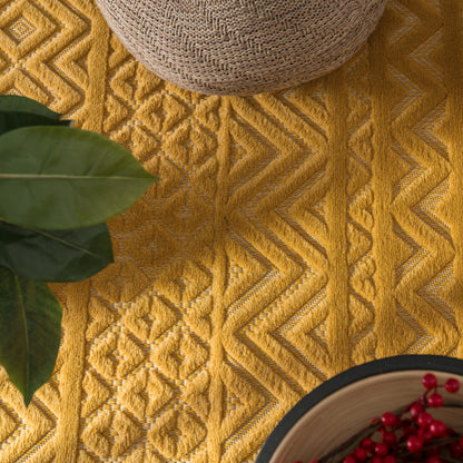 Indoor Outdoor Rug Livorno Boho High-Low Pattern In Yellow