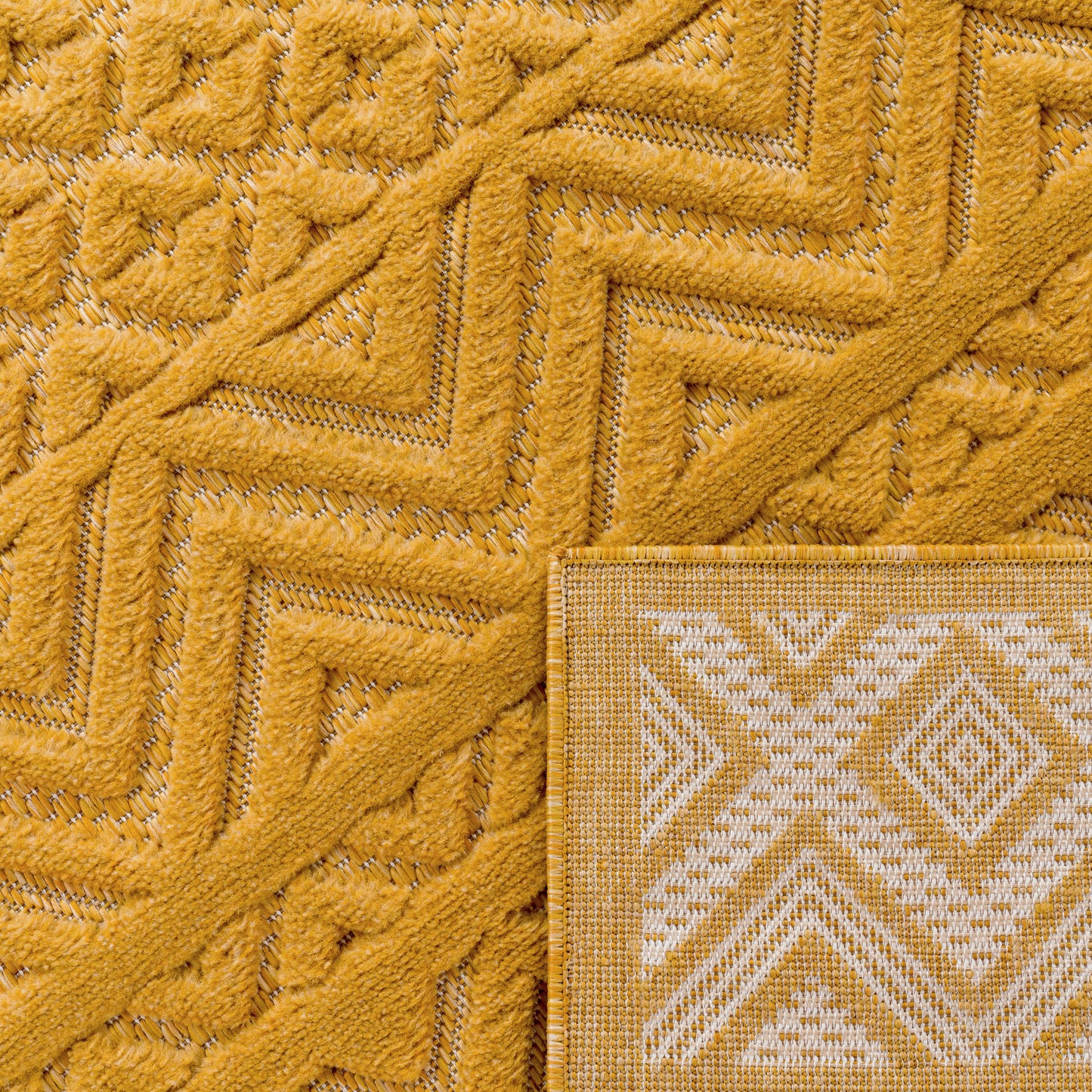 Indoor Outdoor Rug Livorno Boho High-Low Pattern In Yellow