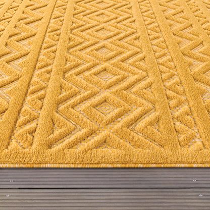 Indoor Outdoor Rug Livorno Boho High-Low Pattern In Yellow