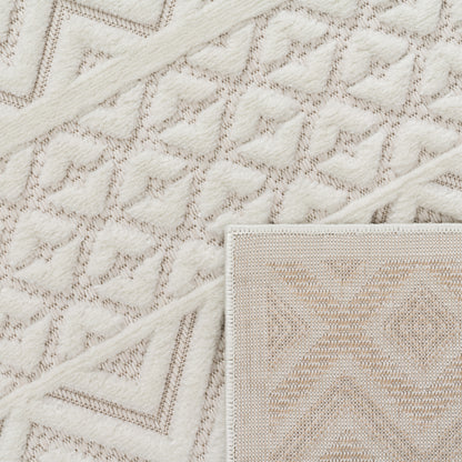 Indoor Outdoor Rug Livorno Boho High-Low Pattern In Cream