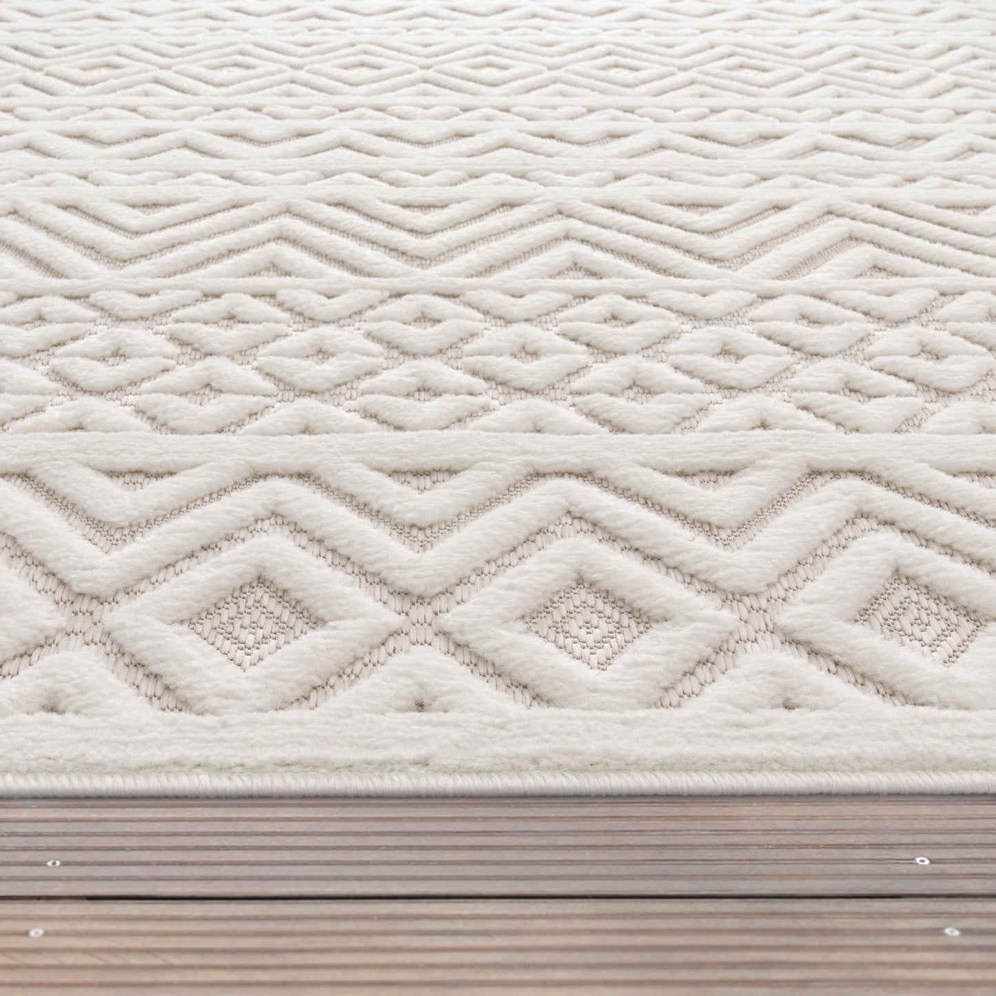 Indoor Outdoor Rug Livorno Boho High-Low Pattern In Cream