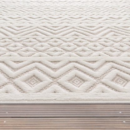 Indoor Outdoor Rug Livorno Boho High-Low Pattern In Cream