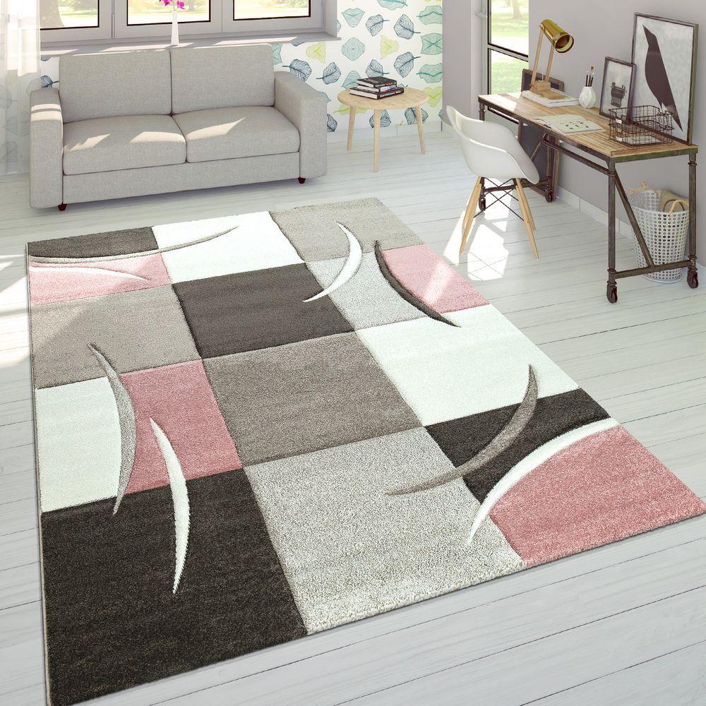 Pink White Area Rug Modern Contour Cut Pastel Colors - RugYourHome