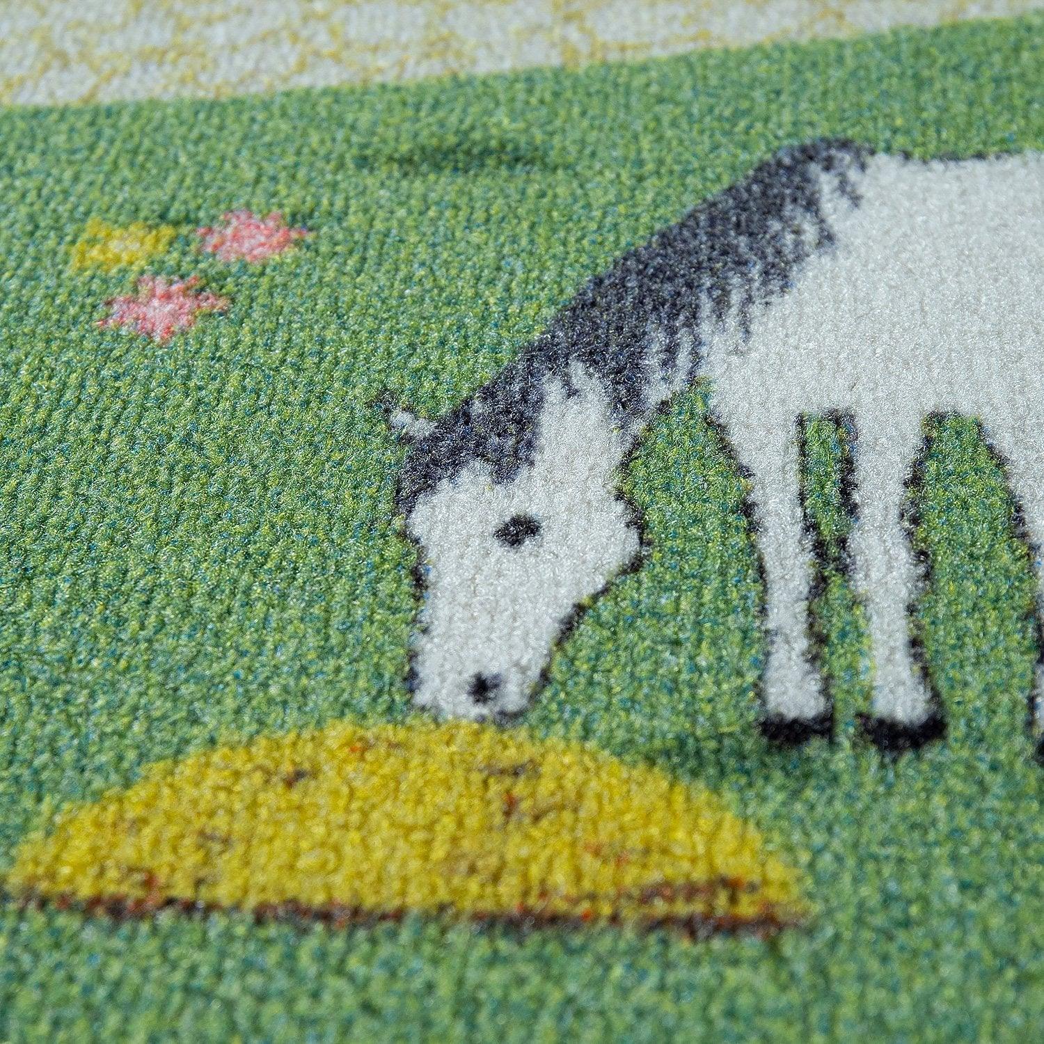 Play Rug for Kids Rooms, Landscape and Horses in green - RugYourHome