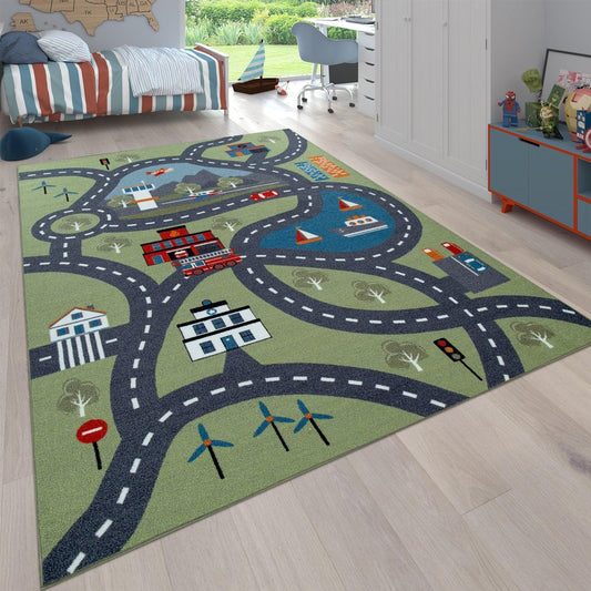 Play Rug for Kids Rooms, Streets and Houses in green - RugYourHome