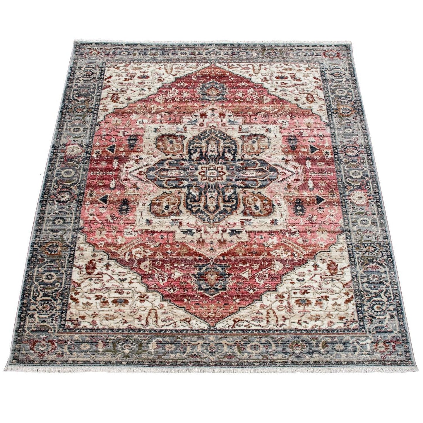 Rug, Short-Pile For Living Rooms, With Oriental Design And Border In Pink, Colourful - RugYourHome