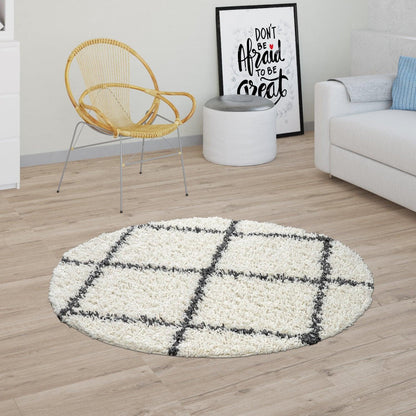 Shag Rug Cream with Diamond Pattern Scandi Design - RugYourHome