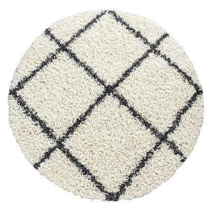 Shag Rug Cream with Diamond Pattern Scandi Design - RugYourHome