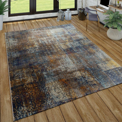 Short-Pile Rug Living Room Used Effect Patchwork Industrial Style Modern Colourful - RugYourHome