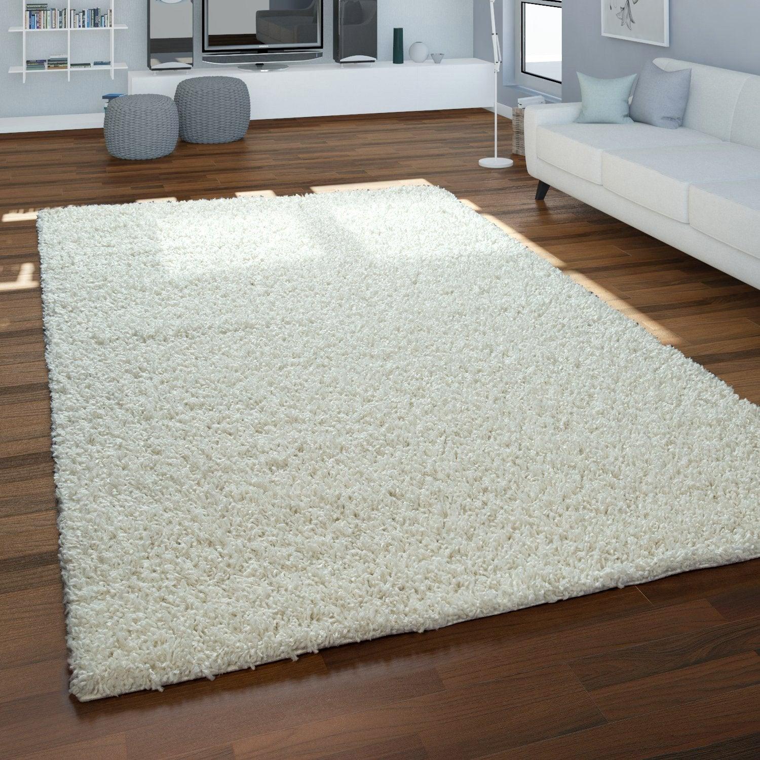 Simple High-Pile Rug White Cream Living Room Robust - RugYourHome