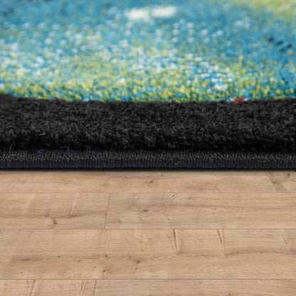Space Kids Area Rug with colorful Planet Earth and Stars Universe in Black - RugYourHome
