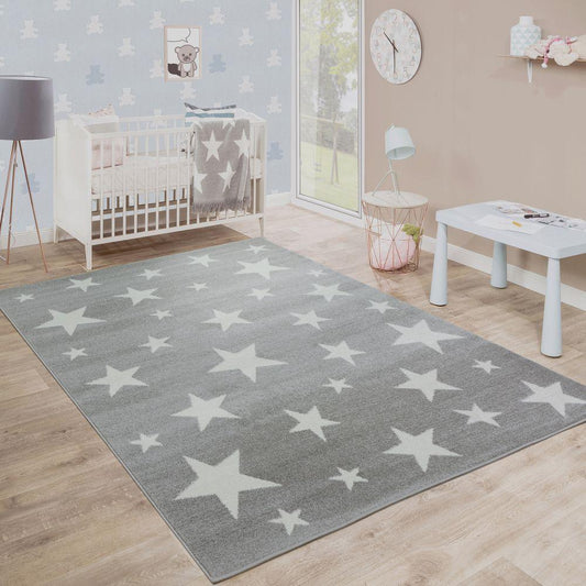 Stars Rug Kids for Nursery In Grey White Pastel Colors - RugYourHome