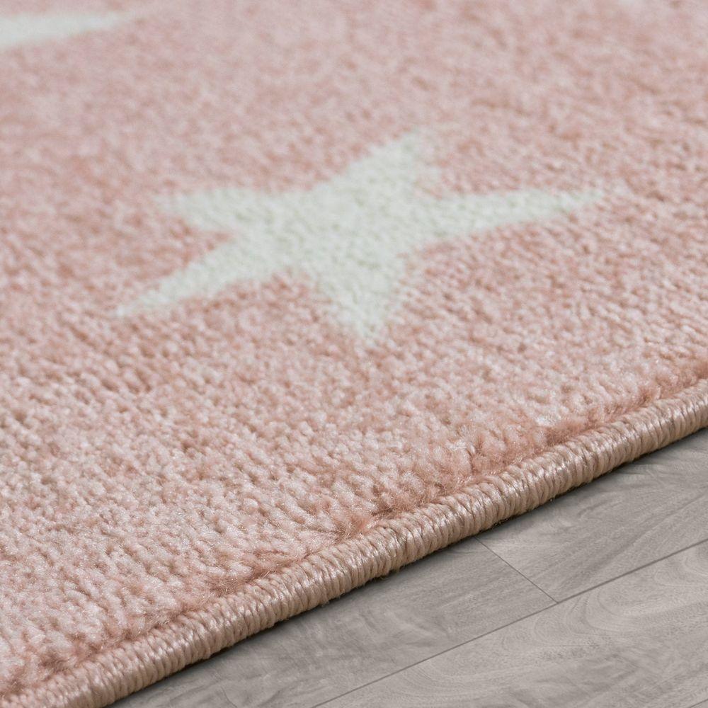 Stars Rug Kids for Nursery in Pink White Pastel Colors 5'3 x 7'3