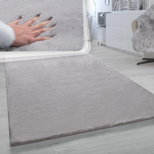 Super Soft Area Rug Fluffy High Pile Cosy Luxurious Touch in Solid Grey - RugYourHome
