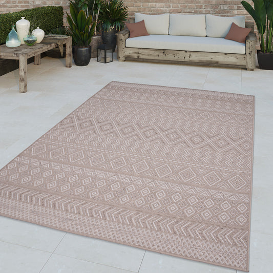 Outdoor Rug Vermont Stain-Resistant with Boho Pattern in Beige