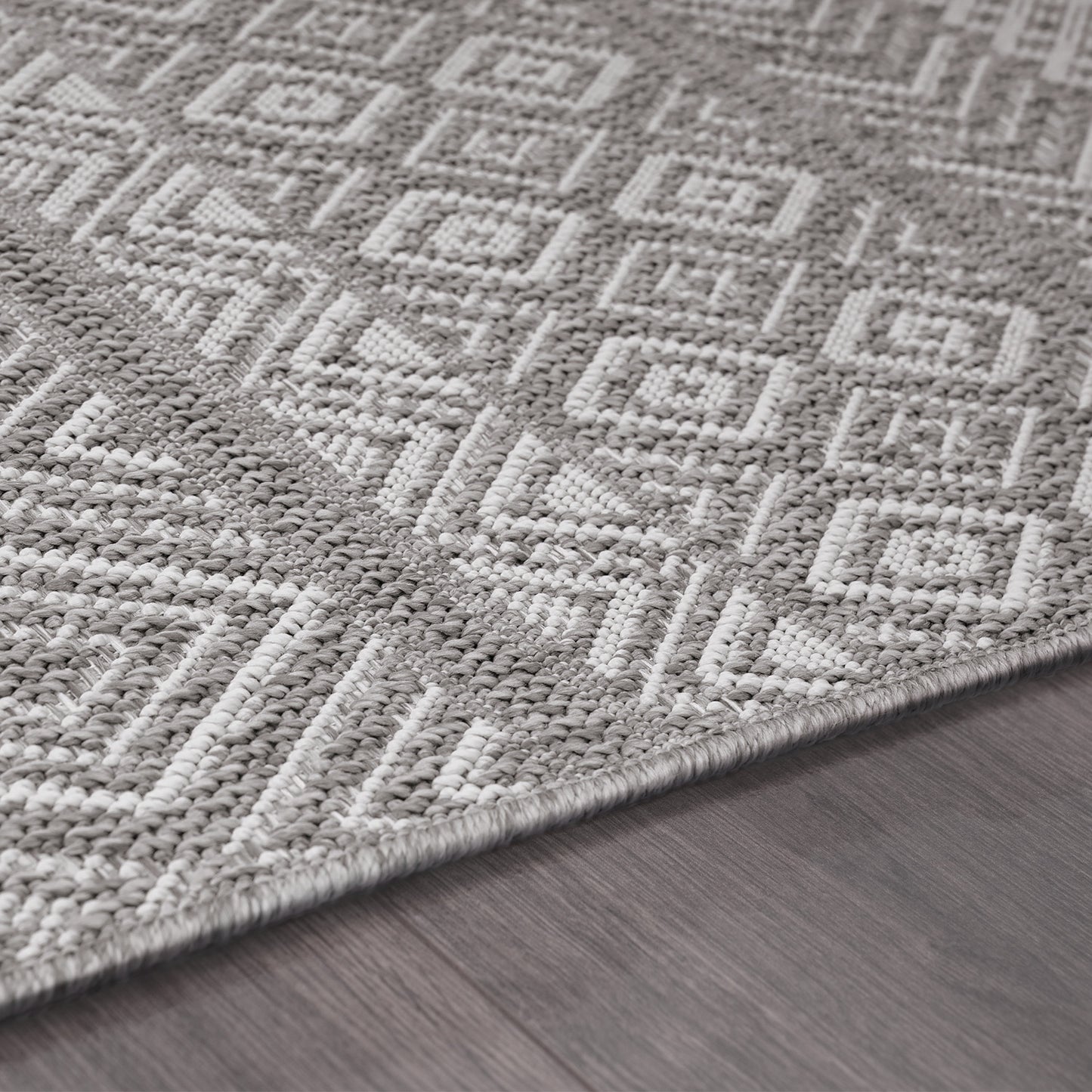 Outdoor Rug Vermont Stain-Resistant with Boho Pattern in Grey