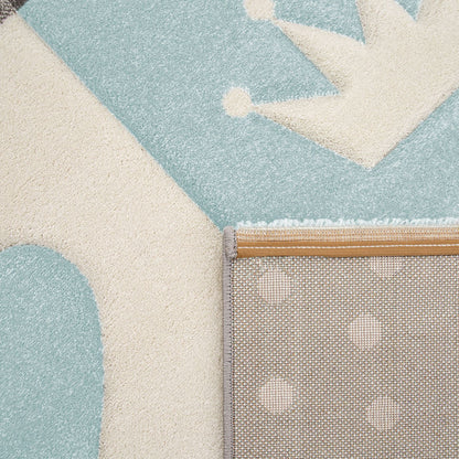 Kids Rug Checked Dots Hearts & Crowns in Pastel Blue Grey