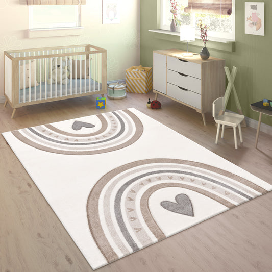 Kids Rug Cosmo with Rainbow & Hearts in Cream