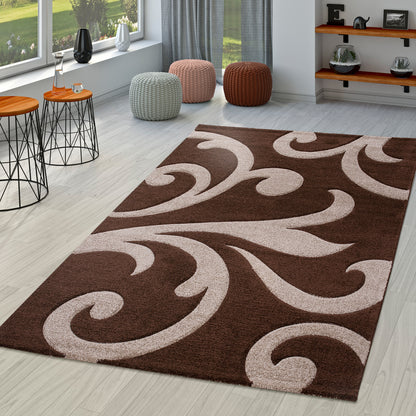 Area Rug Lafleur Modern Floral Pattern with Contour Cut - Brown