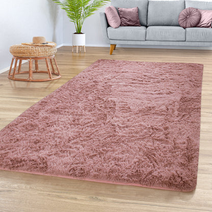 Solid Shag Rug Silky Soft & Fluffy In Rose