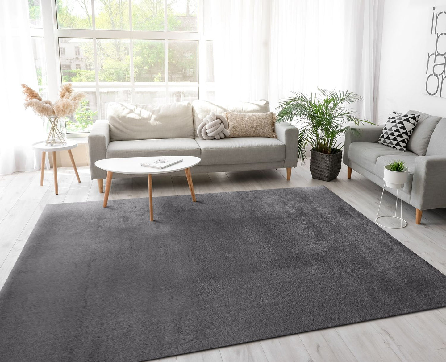 Soft Area Rug with Anti-Slip Backing Washable - Dark Gray