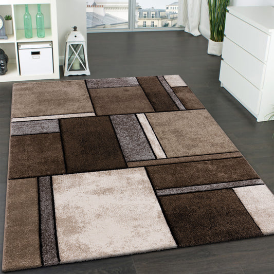 Area Rug Brilliance with Geometric Squares in Brown Beige