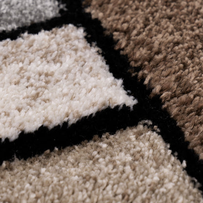 Area Rug Brilliance with Geometric Squares in Brown Beige