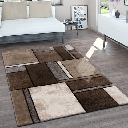 Area Rug Brilliance with Geometric Squares in Brown Beige