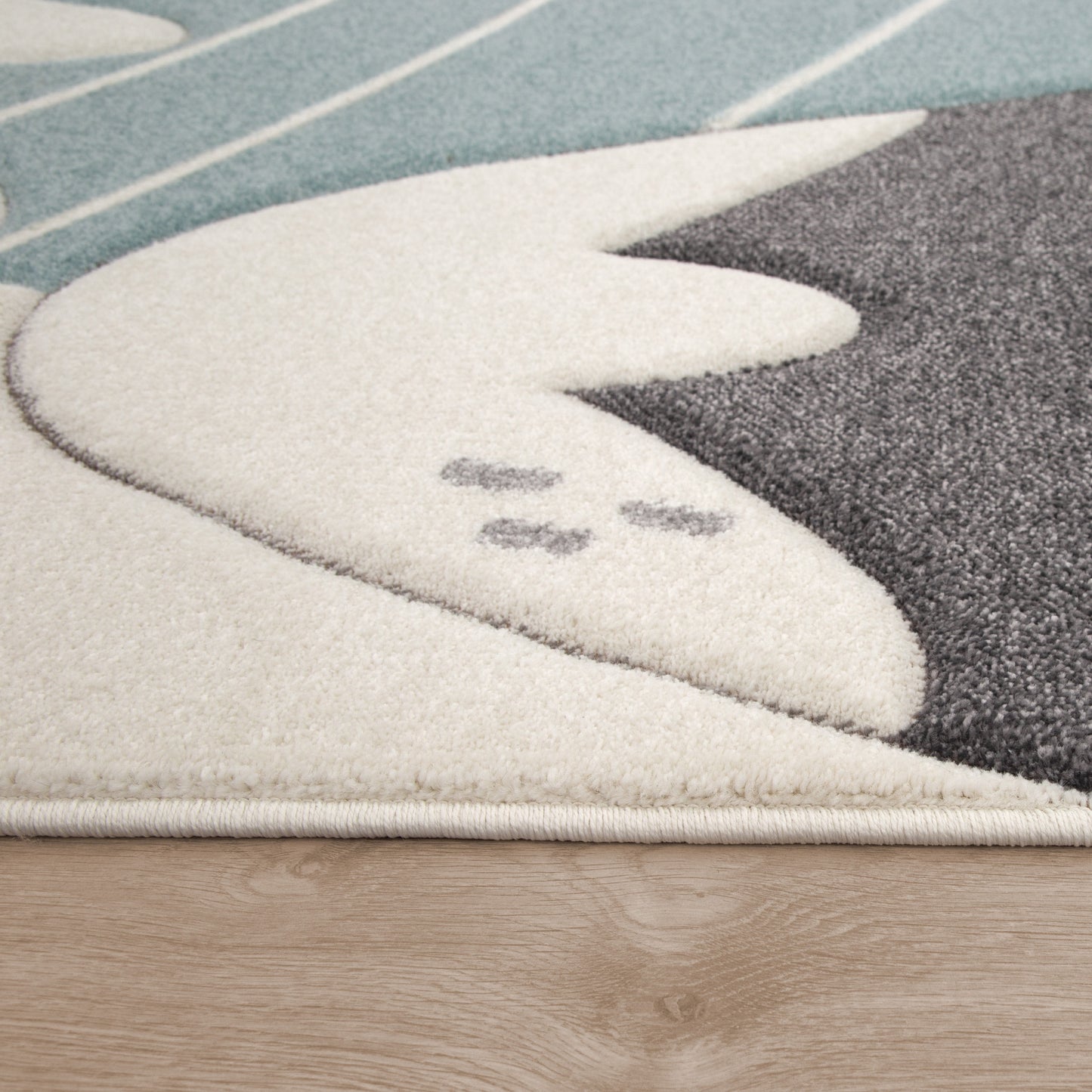 Kids Rug Cosmo for Nursery with Mountains in Pastel Blue White