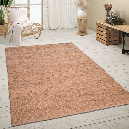 Jute Rug Kaia Hand-Woven with Natural Fibers in Nature Brown